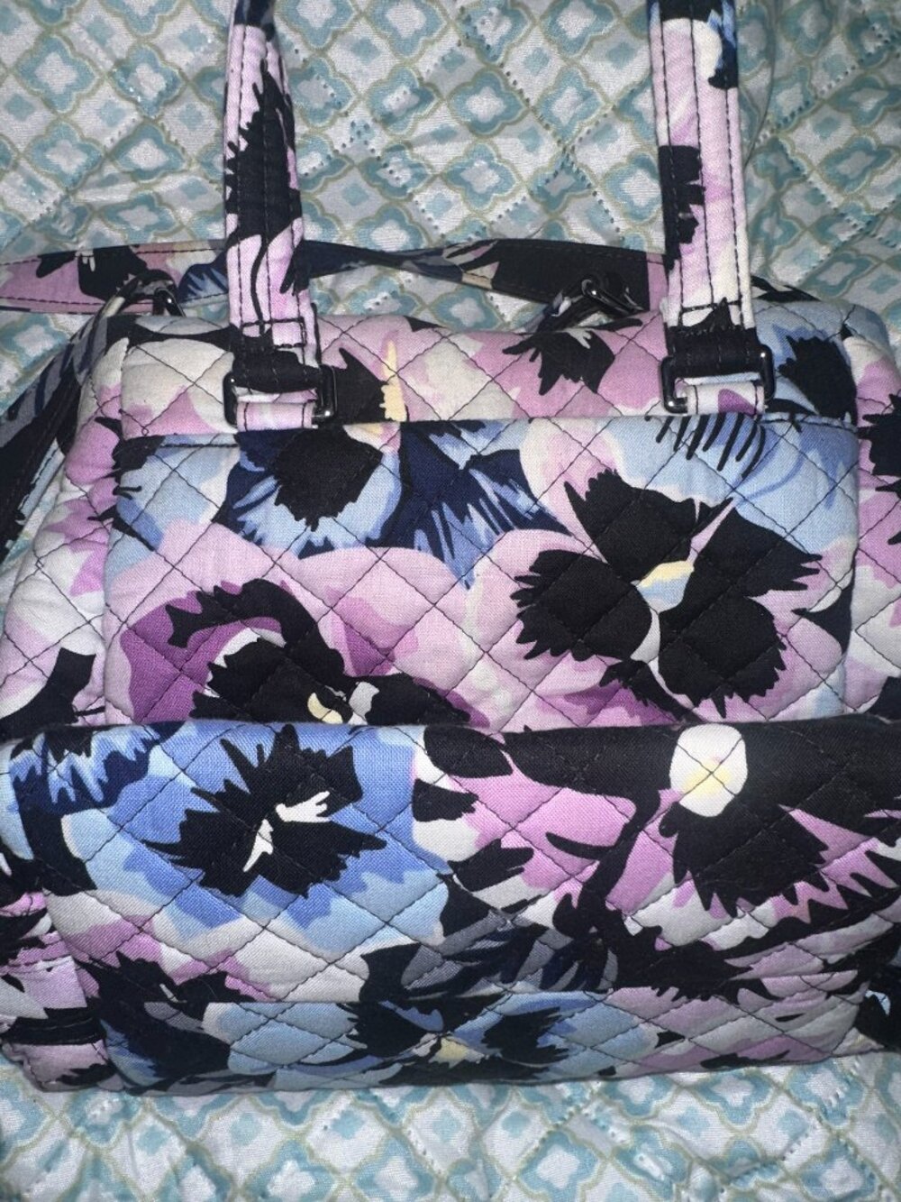 Mini Multi-Compartment Crossbody Bag - Plum Pansies